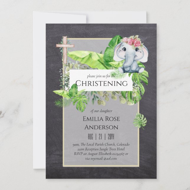 Baby Elephant CHRISTENING Invitation pour les fill (Devant)