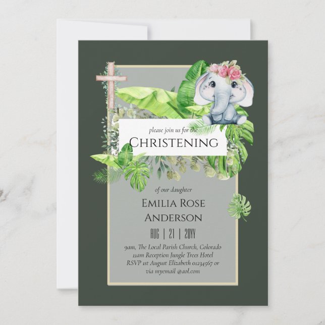 Baby Elephant CHRISTENING Invitation pour les fill (Devant)
