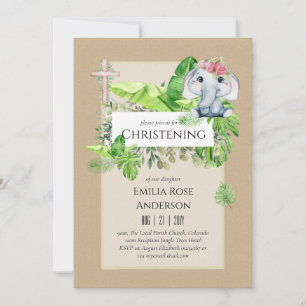 Baby Elephant CHRISTENING Invitation pour les fill