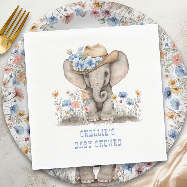 Baby Elephant Cowboy Western Boho Wildblume Serviette (Napkins from the Boho Elephant Baby Shower Collection by Darling & May)