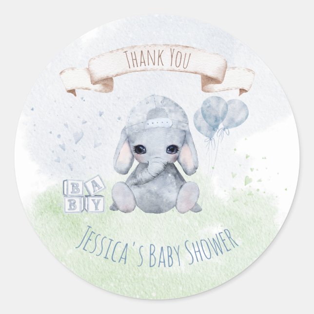 Baby Elephant danke Ihnen Aquarelltiere Runder Aufkleber (Vorderseite)