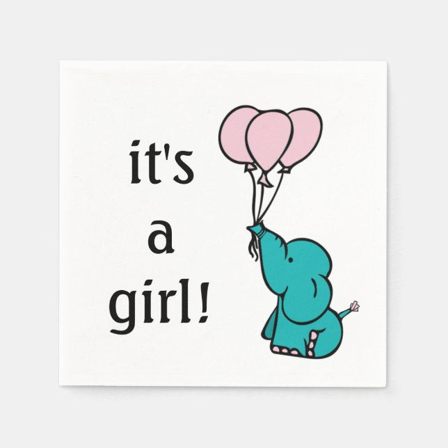 Baby Elephant - Es ist ein Mädchen - Babydusche Na Serviette (Vorderseite)