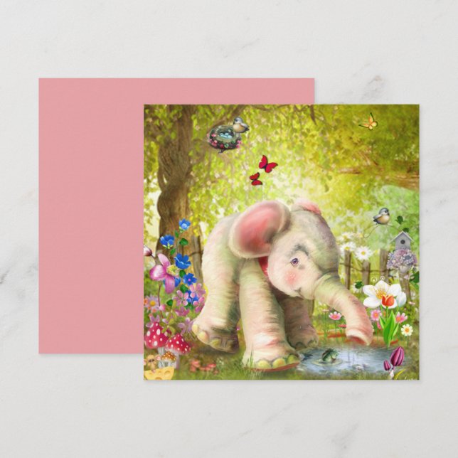 Baby Elephant Fantasy Flat Card (Vorne/Hinten)