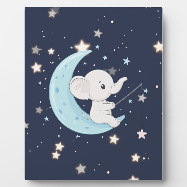 Baby Elephant Fischen für Sterne Tabletop Plaque Fotoplatte (Vorderseite)