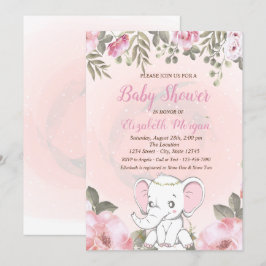 Baby Elephant Floral Baby Dusche Einladung