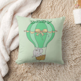Baby Elephant Flying in Balloon Gender Neutral  Kissen