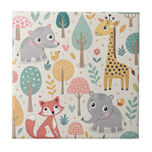 Baby Elephant, Fuchs & Giraffe Süße Cartoon-Tiere Fliese