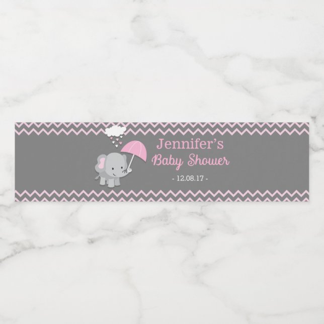 Baby Elephant Girl Baby Dusche Wasserflaschen Labe (Einzelnes Label)