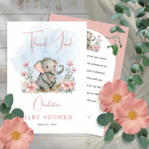 Baby Elephant Girl Floral Pink Babydusche
