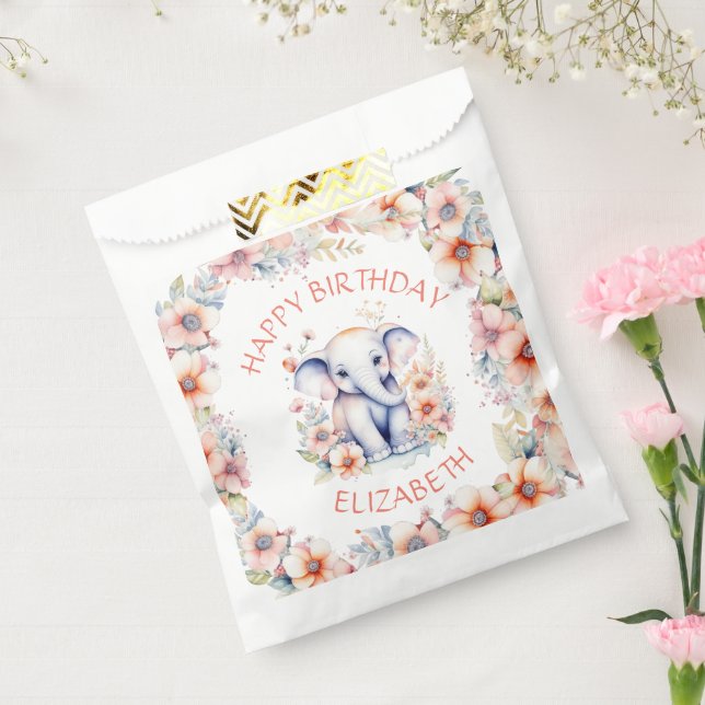 Baby Elephant Girl's Birthday Party Personalisiert Geschenktütchen (Versiegelt)