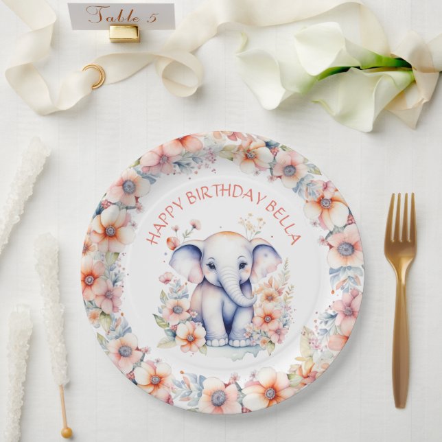 Baby Elephant Girl's Birthday Party Personalisiert Pappteller (Hochzeit)