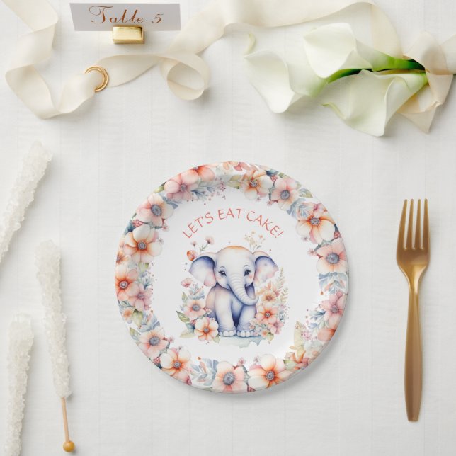 Baby Elephant Girl's Birthday Party Personalisiert Pappteller (Hochzeit)