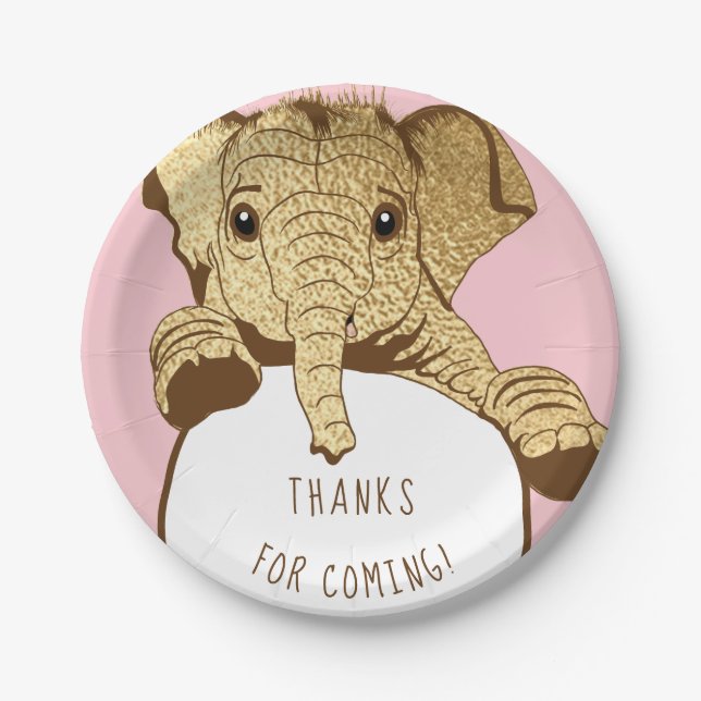 Baby Elephant Gold Pink Pappteller (Vorderseite)