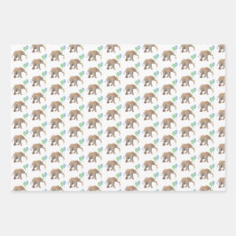 Baby Elephant green & blue balloon Set x3.  Geschenkpapier Set