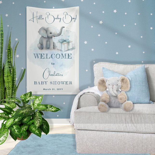 Baby Elephant Hello Baby Boy Blue Baby Dusche Banner (Von Creator hochgeladen)