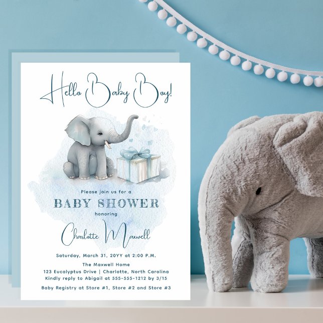 Baby Elephant Hello Baby Boy Blue Baby Dusche Einladung (Von Creator hochgeladen)