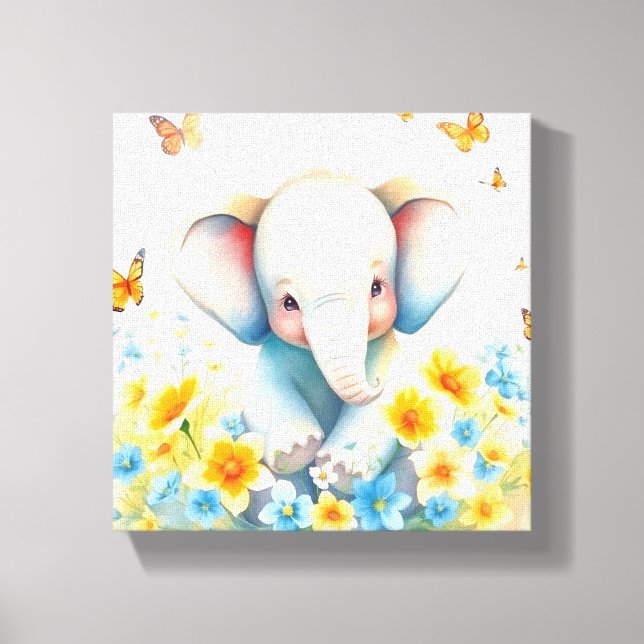 Baby Elephant in Blume Leinwanddruck (Vorderseite)