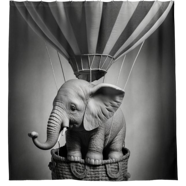 Baby Elephant in einem Heißluftballon Duschvorhang (Vorderseite)