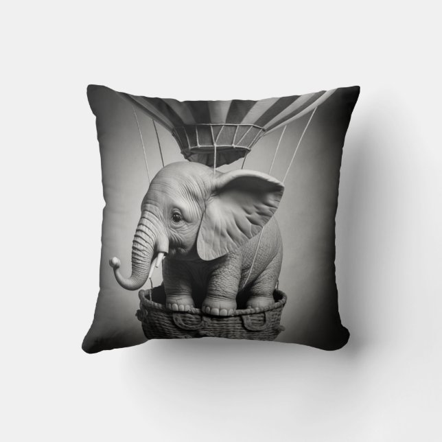 Baby Elephant in einem Heißluftballon Kissen (Rückseite)