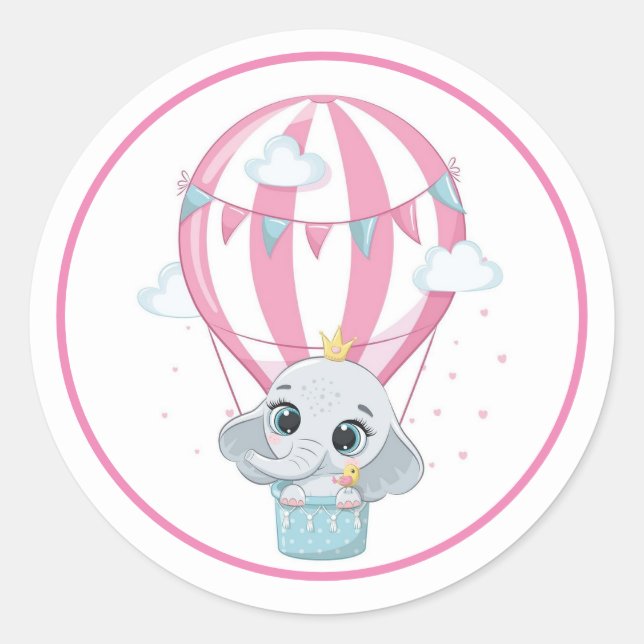 Baby Elephant in einem Punk-Heißluftballon Runder Aufkleber (Vorderseite)