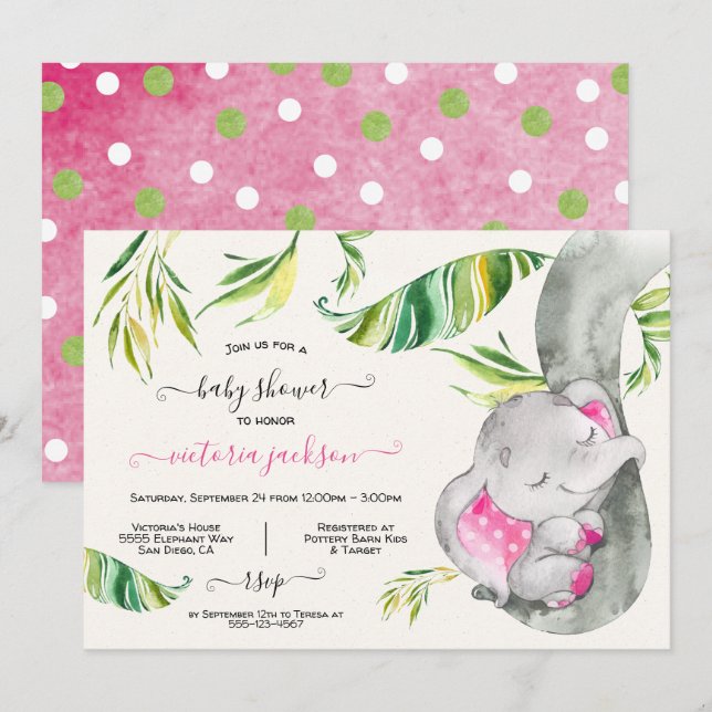 Baby Elephant Jungle Baby Dusche Einladung (Vorne/Hinten)