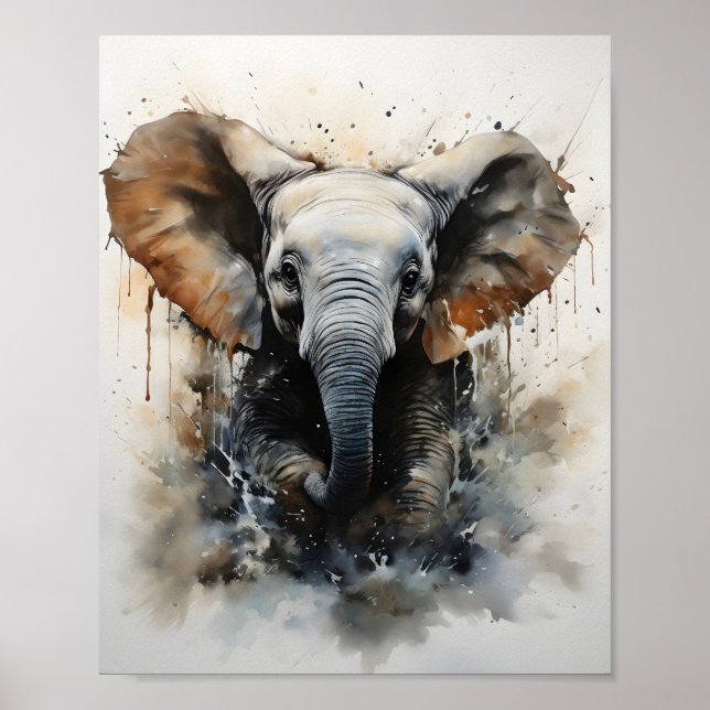 Baby Elephant läuft schöne Wildtiere Poster (Vorne)