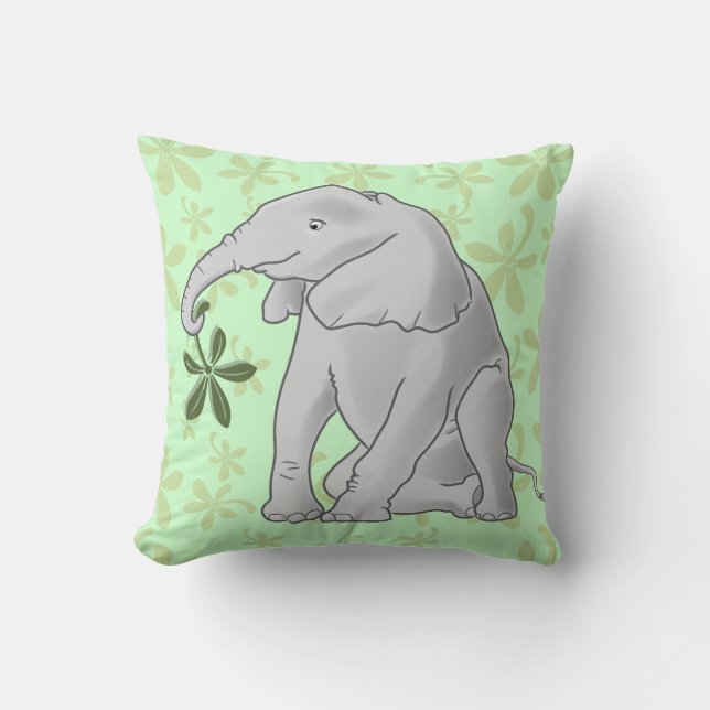 Baby Elephant & Leaf Kissen (Vorderseite)