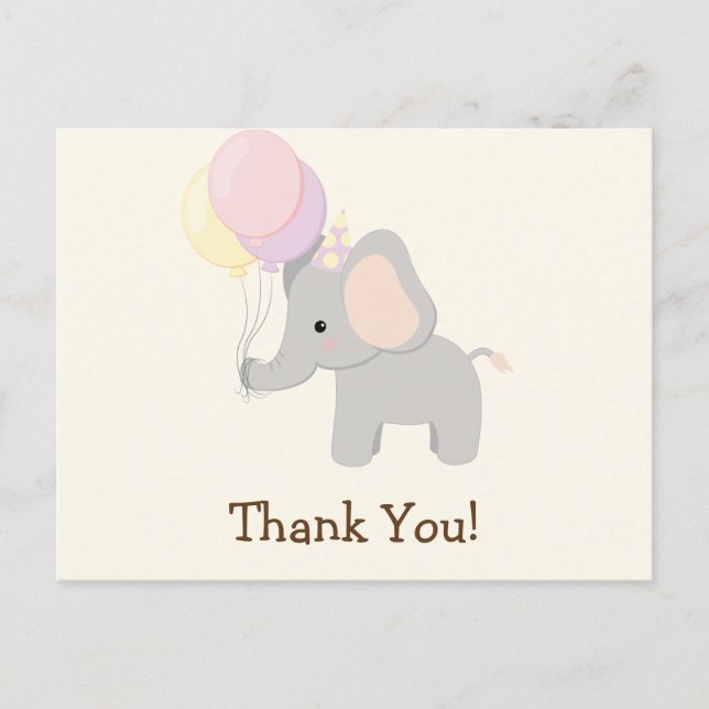 Baby Elephant; Lila Jungle-Tier Danke Postkarte (Vorderseite)