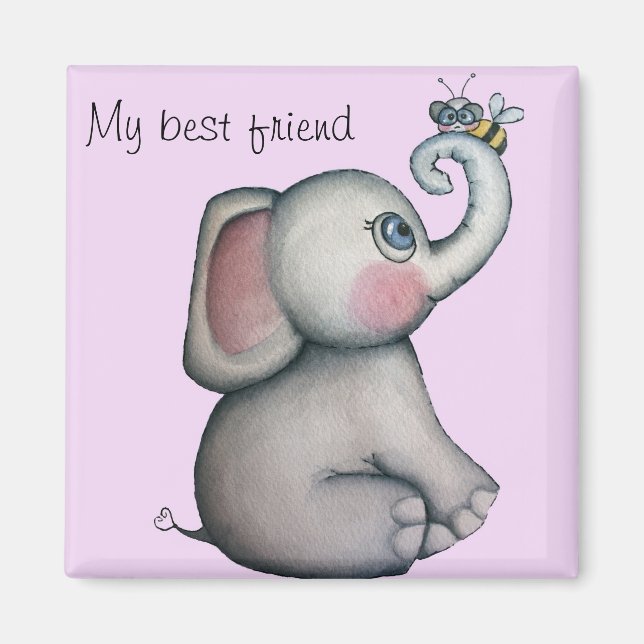 Baby Elephant mit Bee Best Friend Magnet (Vorne)