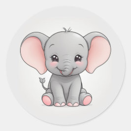 Baby Elephant mit blütigen Wangen, Kawaii Runder Aufkleber