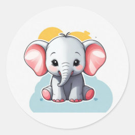 Baby Elephant mit blütigen Wangen, Kawaii Runder Aufkleber