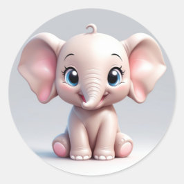 Baby Elephant mit blütigen Wangen, Kawaii Runder Aufkleber