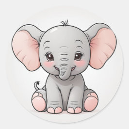 Baby Elephant mit blütigen Wangen, Kawaii Runder Aufkleber