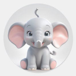 Baby Elephant mit blütigen Wangen, Kawaii Runder Aufkleber