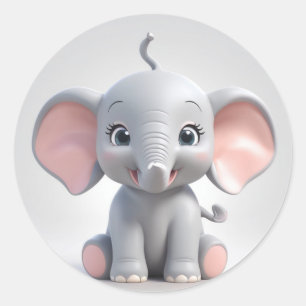 Baby Elephant mit blütigen Wangen, Kawaii Runder Aufkleber
