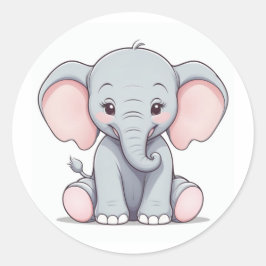 Baby Elephant mit blütigen Wangen, Kawaii Runder Aufkleber
