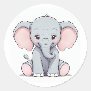 Baby Elephant mit blütigen Wangen, Kawaii Runder Aufkleber