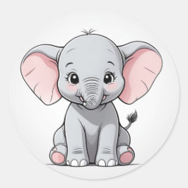 Baby Elephant mit blütigen Wangen, Kawaii Runder Aufkleber