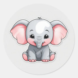 Baby Elephant mit blütigen Wangen, Kawaii Runder Aufkleber