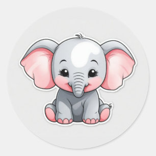 Baby Elephant mit blütigen Wangen, Kawaii Runder Aufkleber