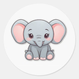Baby Elephant mit blütigen Wangen, Kawaii Runder Aufkleber
