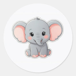 Baby Elephant mit blütigen Wangen, Kawaii Runder Aufkleber