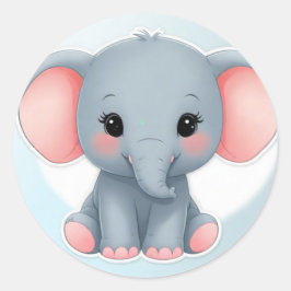 Baby Elephant mit blütigen Wangen, Kawaii Runder Aufkleber