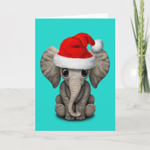 Baby Elephant mit einer Weihnachtsmannmütze Feiertagskarte