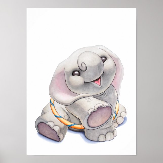 Baby Elephant mit Hula-Hoop-Kinderzimmer Print Poster (Vorne)