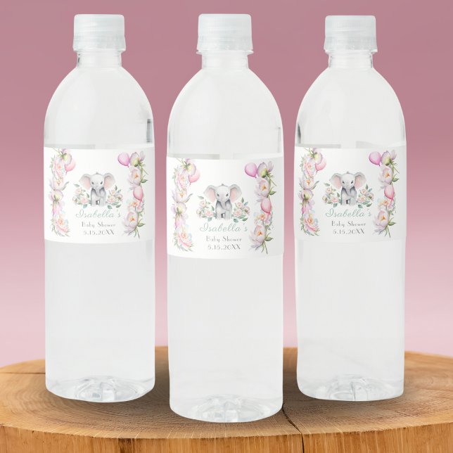 Baby Elephant mit Peonies & Balloons Vielen Dank (Hand out water bottles with this adorable baby Elephant label.)