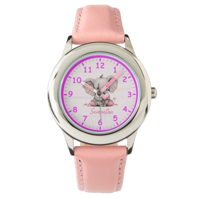 Baby Elephant mit rosa Herz-Kinderuhr Armbanduhr (Vorderseite)