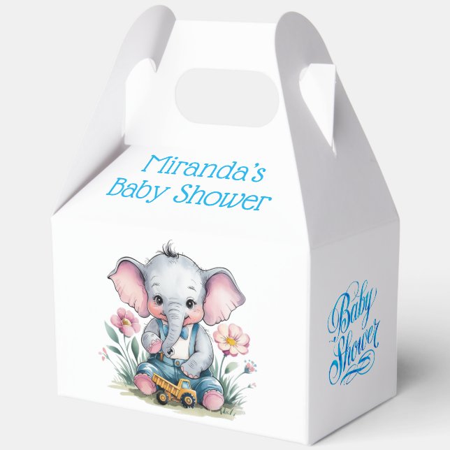 Baby Elephant mit Truck Baby Dusche Geschenkschachtel (Rückseite)