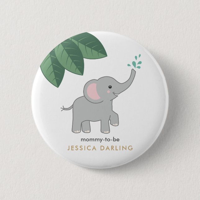 Baby Elephant Mommy wird Knopf für Babydusche Button (Vorderseite)