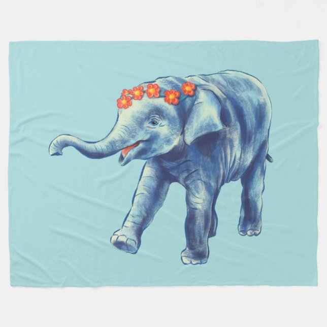 Baby Elephant Niedlich Blue Kids Fleecedecke (Vorderseite (Horizontal))